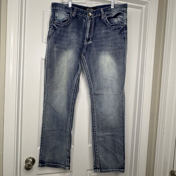 True Luck Classic Stretch Men Straight Jeans Size 38x32 - Picture 1 of 10